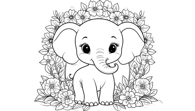 Cute elephant with floral wreath design.