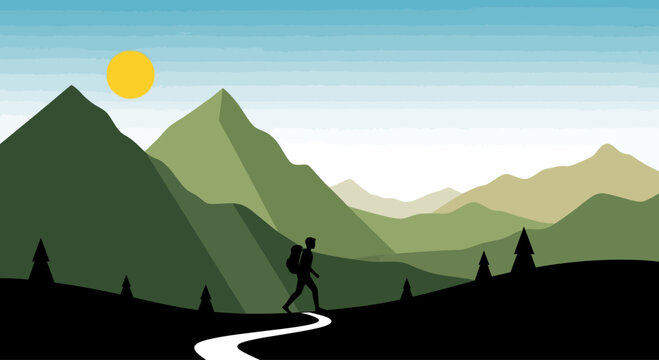 A lone hiker embarks on a challenging mountain trail adventure.