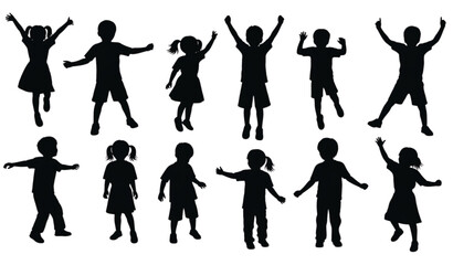 Modern kids jumping silhouette collection with active children outline vector design © Ziten