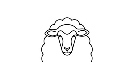 Minimalist Sheep Head Illustration, Simple Line Art Farm Animal Portrait © Untung