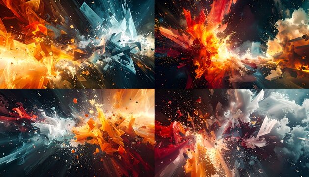 Abstract Explosion of Color - A Dynamic Quadriptych of Digital Art.