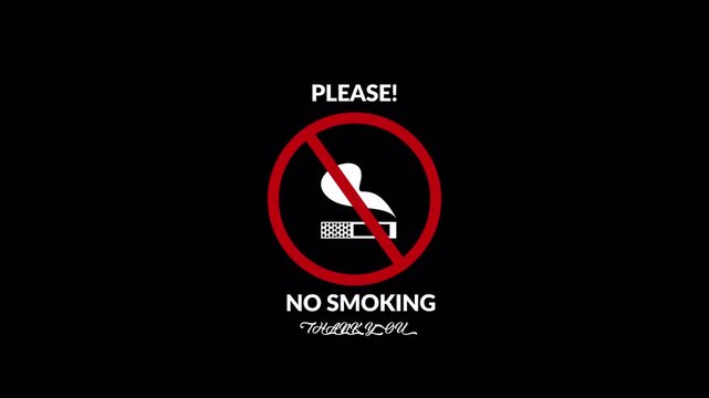 No Smoking Warning Sign Animation With Red Prohibition Sign, Stop Smoking Awareness Animation on Transparent Background, No Cigarette Smoking Ban Sign Animation in 4k with Alpha Channel
