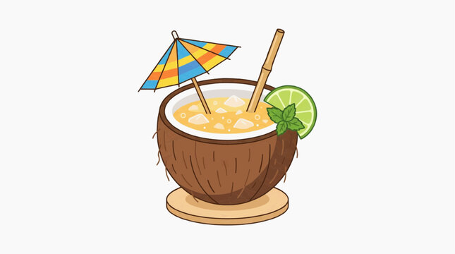 Tropical Coconut Drink with Umbrella Lime and Mint