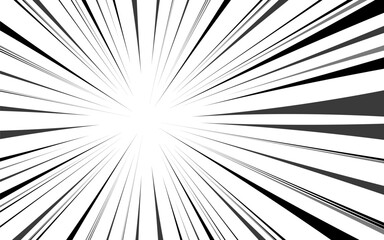 Naklejka premium Speed lines in frame for manga comics book. Radial motion background. Monochrome explosion and flash glow. Vector concentric textured illustration.