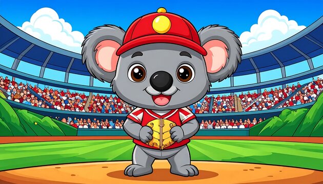Koa bear mascot baseball player cartoon.