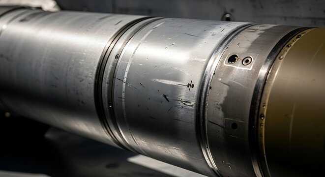 Close up of a metal missile casing detail