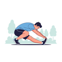 Fototapeta premium Young Man Stretching Leg Outdoors in a Park for Exercise.
