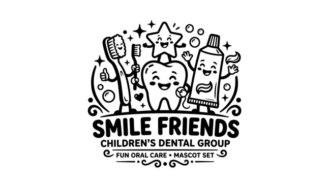 Smiling tooth with dental care tools.