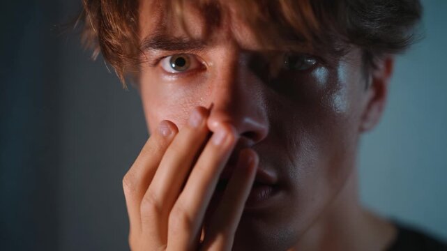 Anxiety and Distress: A Close-Up of a Young Person's Expression of Fear and Concern Captured in Two Key Moments of Intense Emotion