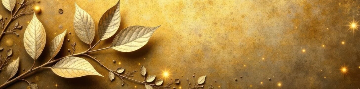 Subtle silver leaf on deep gold vintage wallpaper, luxury, wallpaper texture, retro design
