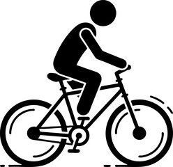 Obraz premium Black stick figure icon of a person riding a bicycle