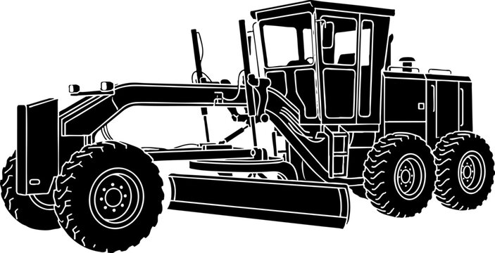Motor grader silhouette for road construction and leveling