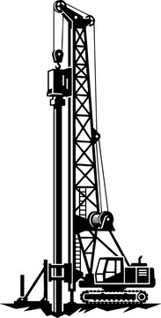 Black and white pile driver drilling machine illustration
