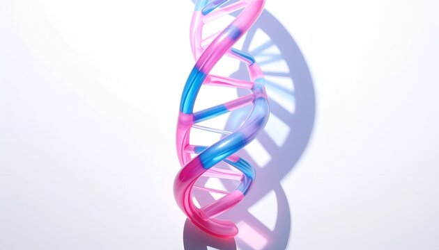 DNA Model with Pink and Blue Strands on White Background.