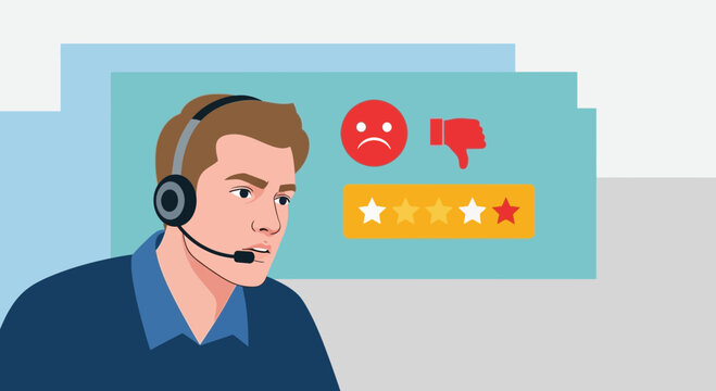 Customer service agent dealing with negative feedback and low rating