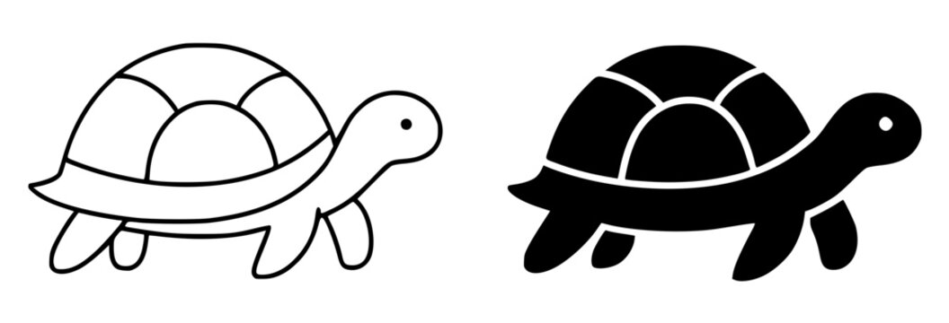 Turtle minimalist illustration, outline and silhouette icons