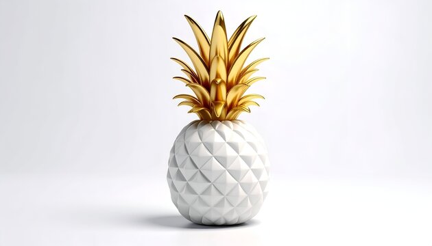 Elegant white pineapple with golden leaves against a clean background.