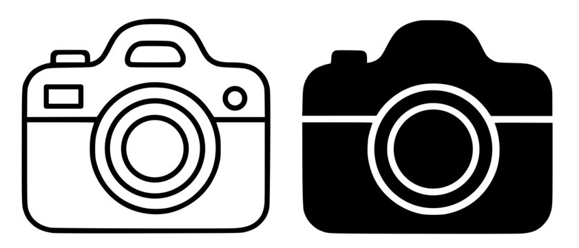 Digital camera minimalist illustration, outline and silhouette icons