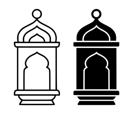 Islamic lantern minimalist illustration, outline and silhouette icon