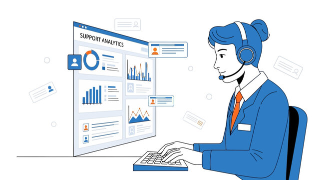 Customer Support Analytics Dashboard - Operator Using Computer