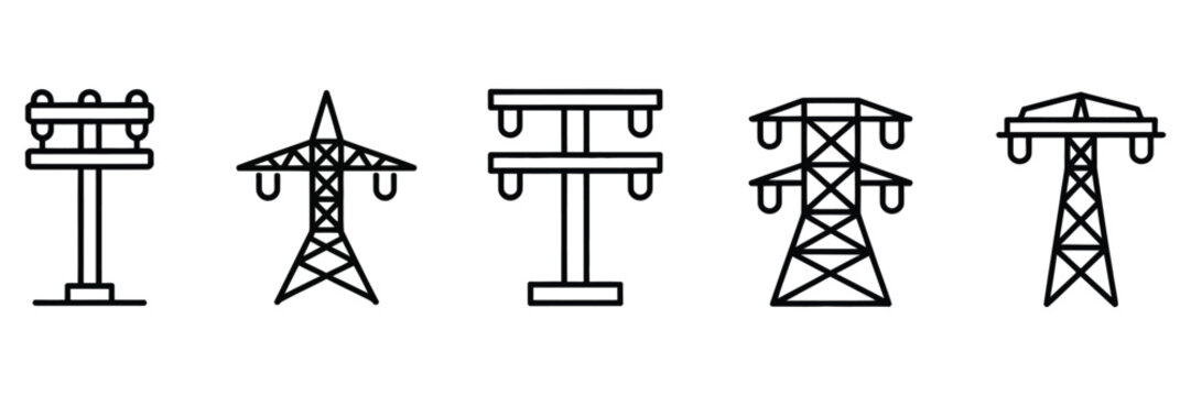 Electric tower thin line icon set power pole electricity pylon symbol vector illustration