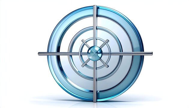 Blue and Silver Target with Crosshair on White Background.