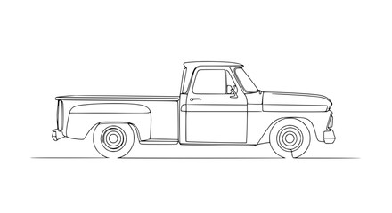 Vintage Pickup Truck Outline Drawing, Classic American Automobile Sketch © Ellaut