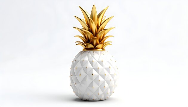 Elegant white pineapple with golden crown on a clean white background.