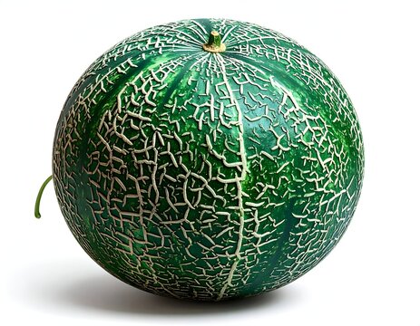 Close-up of a Fresh and Ripe Cantaloupe Melon on White Background.