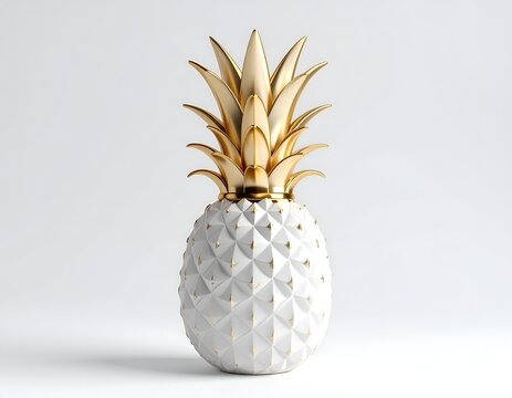 Elegant white pineapple with golden crown on a clean background.