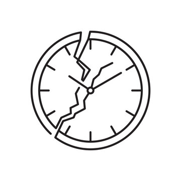Broken Round Watch Face Graphic Icon with Split Line and Missing Piece Representing Out of Time Concept and Wasted Opportunities