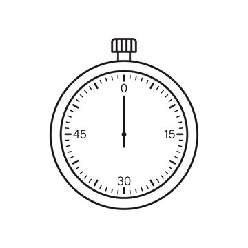 Minimalist Linear Vector Icon of a Simple Stopwatch Showing Zero Seconds for Timing Countdown and Measurement Concepts