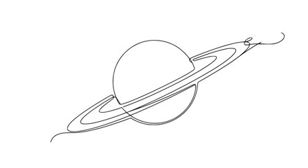 Saturn planet outline drawing, minimalist space art, single line continuous drawing © Hujan