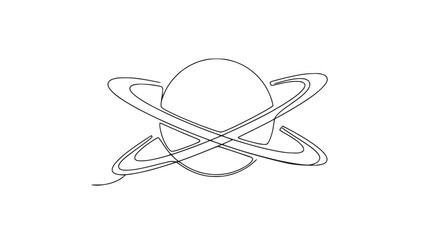 Minimalist Saturn Line Art - Single Line Drawing of Planet with Rings © Hujan