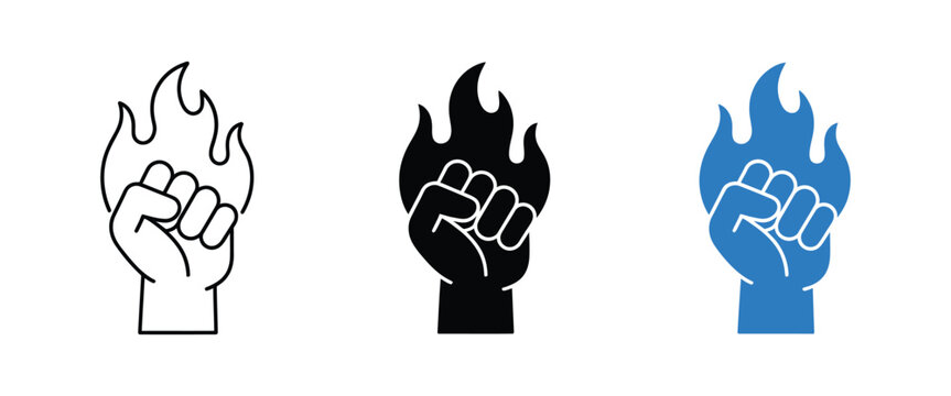 Empowerment and strength icon raised fist with flame symbol power motivation and inner energy vector illustration