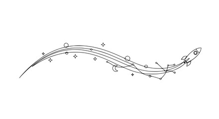 Whimsical Rocket Ship Trail with Stars and Planets © Hujan