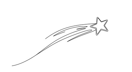 Minimalist line art of a shooting star with a trailing tail against a white background © Hujan
