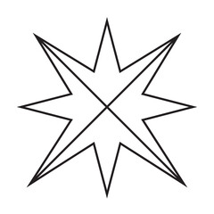 Obraz premium Geometric Eight Pointed Star Linear Icon with Clean Intersecting Diagonal Cross Lines Representing Compass Rose and Sparkle Designs