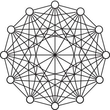 Complex Geometric Network Diagram Vector Illustration of Fully Connected Decagon Nodes Representing Data Structure Math Geometry and Neural Connections