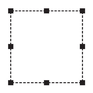 Dashed Square Bounding Box with Anchor Points Icon Illustrating Object Selection Transform Tool Resize Handle and Graphic Layout Guides