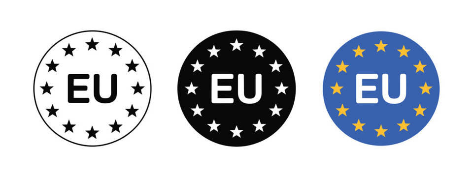 European Union EU icon label import quality emblem stars rounded box sticker vector illustration