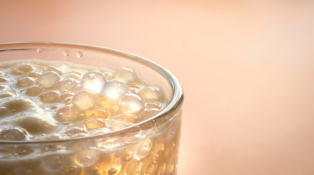 Refreshing Tapioca Pearl Pudding Delight in a Glass, Close-Up Shot