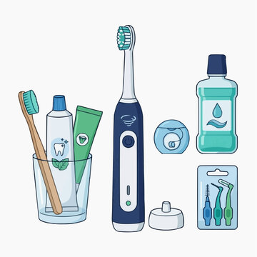 Oral hygiene products including electric toothbrush toothpaste floss mouthwash and interdental brushes