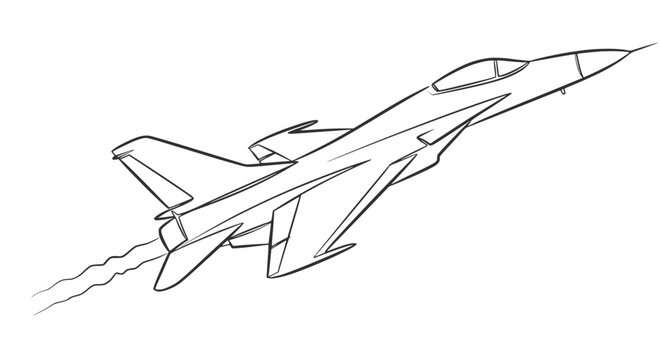 Modern Fighter Jet Aircraft Line Art Illustration Ascending