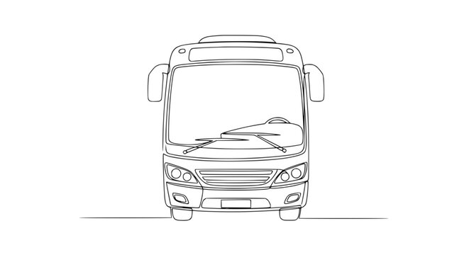 Continuous line drawing of a modern bus front view, clean and minimalist illustration.