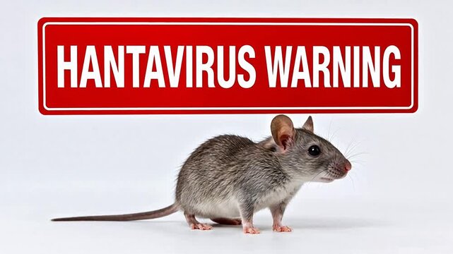 Clean hantavirus warning sign with mouse on white background