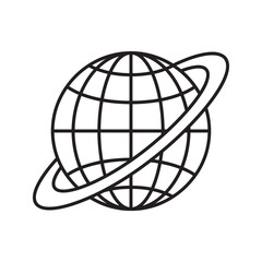 Planet Saturn or Ringed Globe Vector Outline Icon Symbolizing Cosmic Space Exploration and Global Satellite Communication Systems ©  Yassine DS