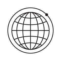 Obraz premium Geometric Earth Globe Icon with Outer Satellite Orbital Track Representing Telecommunications Global Positioning System and Aerospace Concepts