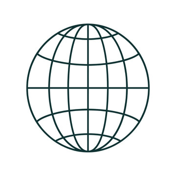 Simple Outline Sphere Grid Icon Displaying Latitude and Longitude Lines Representing Earth Blueprint Geography and Global Positioning Concepts