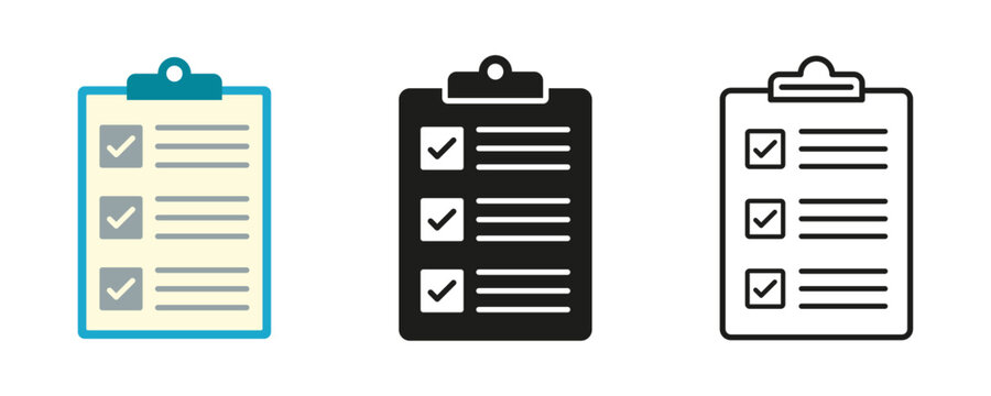 Collection of checklist icon with check marks in different styles. Clipboard or checkboard symbol concept of audit, Planning, approval, report and document sign vector illustration